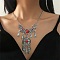 Bohemia Style Alloy Bib Necklace, Woven Net Acrylic Imitation Turquoise Pendant Necklaces, Antique Silver, 15.55 inch(39.5cm)