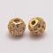 Brass Micro Pave Cubic Zirconia Beads, Round, Golden, 6x5.5mm, Hole: 2mm