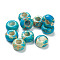 Natural Imperial Jasper European Beads, Large Hole Beads, Dyed, Rondelle, Dark Turquoise, 14~14.5x10mm, Hole: 4.5~5mm