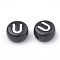 Opaque Acrylic Beads, Letter Style, Horizontal Hole, Flat Round, Letter.U, 7x4mm, Hole: 1.5mm