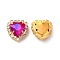 Moonlight Effect Heart Sew on Rhinestone, Multi-strand Links, with Golden Tone Brass Prong Settings, Garments Accessories, Fuchsia, 15x14x5.5mm, Hole: 1.2mm