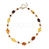 Gradient Color Natural Amber Rhombus & Round Glass & Natural Pearl Beaded Necklaces with 304 Stainless Steel End Chains NJEW-JN06047-2