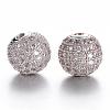 CZ Brass Micro Pave Grade AAA Clear Color Cubic Zirconia Round Beads KK-O065-10mm-05P-NR-1