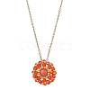 Dyed Natural Mashan Jade & Glass Seed Beaded Flat Round Pendant 304 Stainless Steel Cable Chain Necklaces NJEW-MZ00129-04-2