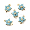 Brass Pave Cubic Zirconia Flower Links Connector Charms KK-H089-34G-04-2