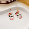 Skull with Flower Alloy Enamel Dangle Earrings FS-WGA34EB-06-1
