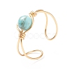 Synthetic Turquoise Round Beaded Open Cuff Ring RJEW-TA00041-04-4