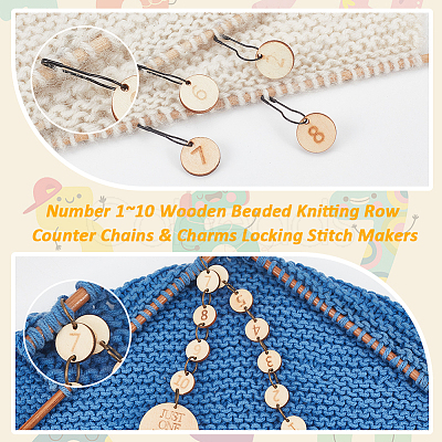 Nbeads Number 1~10 Wooden Beaded Knitting Row Counter Chains & Charms Locking Stitch Makers DIY-NB0010-23-1