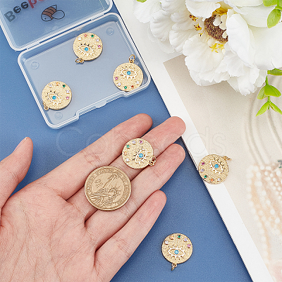 6Pcs Brass Micro Pave Colorful Cubic Zirconia Pendants KK-BBC0002-34-1