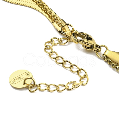 Ion Plating(IP) 304 Stainless Steel Herringbone Chains Double Layer Necklace NJEW-H013-01G-1