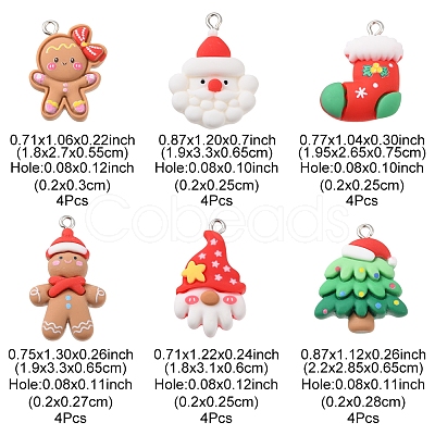 24Pcs 6 Styles Christmas Opaque Resin Pendants RESI-FS0001-44-1