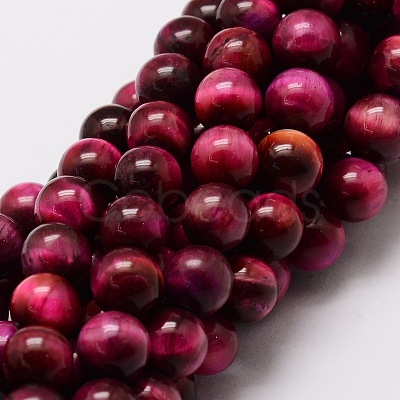 Natural Tiger Eye(Dyed & Heated) Round Beads Strands G-E329-12mm-40D-1