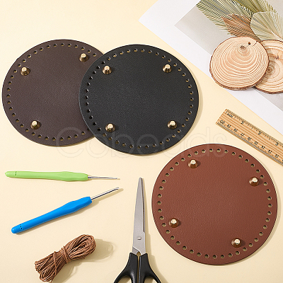 3Pcs 3 Colors Flat Round PU Leather Knitting Crochet Bags Nail Bottom Shaper Pad DIY-CL0002-14-1