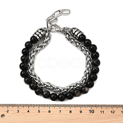 Natural Silver Leaf Jasper Round Beads Multi-strand Bracelets BJEW-D330-02P-07-1