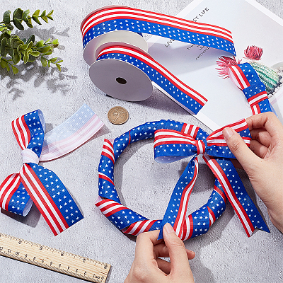 2 Rolls 2 Styles Independence Day Polyester Ribbon OCOR-NB0001-70-1