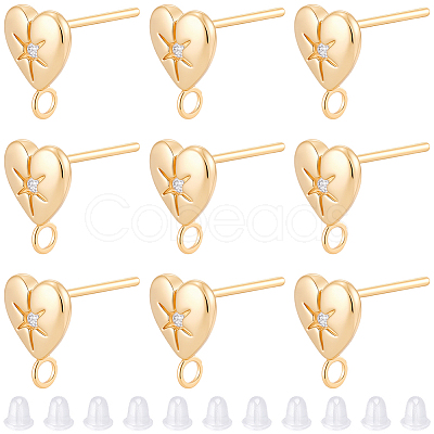 16Pcs Brass Micro Pave Clear Cubic Zirconia Stud Earring Findings MAK-BBC0001-19A-1