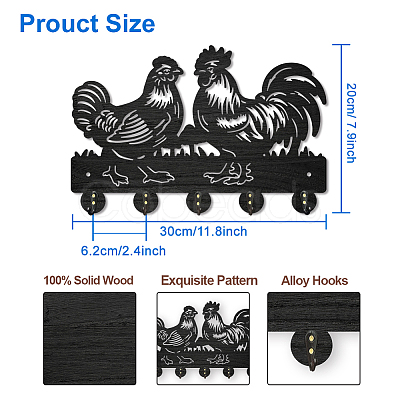 Wood & Iron Wall Mounted Hangers HJEW-WH0055-098-1
