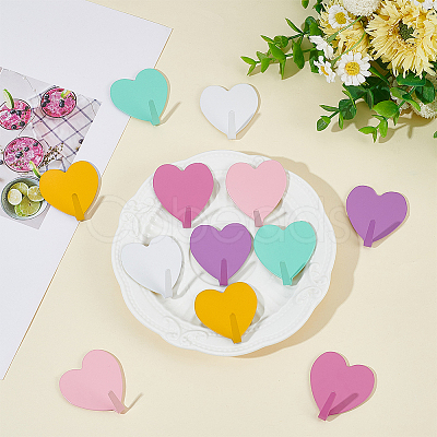 12Pcs 6 Colors Iron Heart-shaped Adhesive Hook AJEW-CN0005-59A-1
