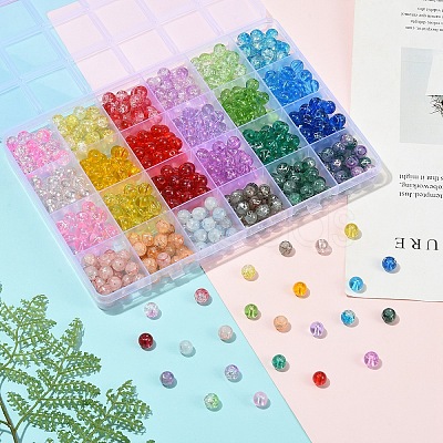 600Pcs 24 Styles Mixed Styles Transparent Glass Beads Strands GLAD-YW0005-75-1