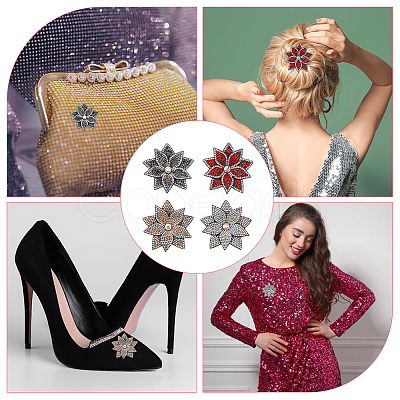 4Pcs 4 Colors Rhinestone with PU Leather Iron/Sew on Appliques DIY-FH0006-99-1