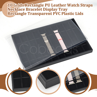 10 Grids Rectangle PU Leather Watch Straps Necklace Bracelet Display Tray ODIS-NB0001-38B-1