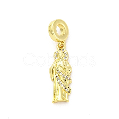Brass Micro Pave Cubic Zirconia Saint European Dangle Charms KK-D325-27G-03-1