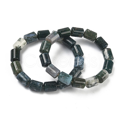 Column Natural Moss AgateBeads Stretch Bracelets for Women Men BJEW-A148-01A-28-1