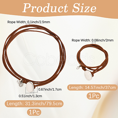 2Pcs 2 Styles Alloy Rectangle PU Leather Layered Cord Choker Necklaces for Women NJEW-CL0001-34A-1