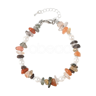 Natural Rutilated Quartz Chip & Shell Pearl Beaded Bracelets BJEW-JB14323-1