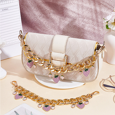 2Pcs Alloy Enamel Strawberry Charm Aluminum Bag Decorative Chains HJEW-BBC0001-27A-1