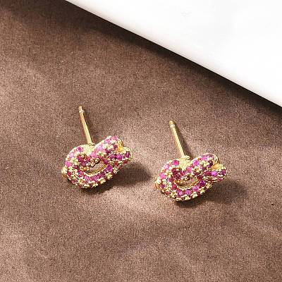 knot Brass Micro Pave Cubic Zirconia Stud Earrings EJEW-C174-01G-02-1