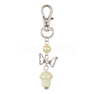 UV Plating Rainbow Iridescent Opaque Acrylic Mushroom Pendant Decoration HJEW-JM01176-1