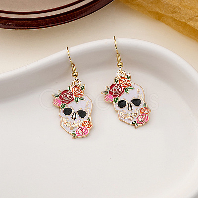 Skull with Flower Alloy Enamel Dangle Earrings FS-WGA34EB-06-1