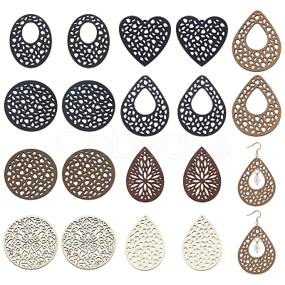 36Pcs 9 Styles Wood Pendants WOOD-PH0003-72-1