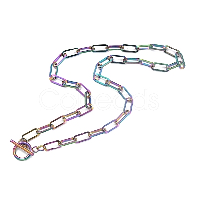 Ion Plating(IP) 304 Stainless Steel Paperclip Chain Necklaces NJEW-O124-01MU-1