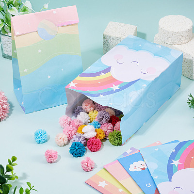 12Pcs 4 Styles Rainbow Print Kraft Paper Gift Bags AJEW-TA0003-38-1