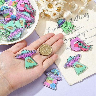 16Pcs 4 Styles Alien Theme Colorful Acrylic Pendants SACR-CJ0001-28-1