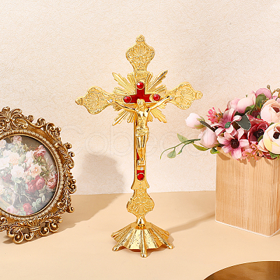 Religion Alloy Crucifix Cross Statue Display Decorations DJEW-WH0043-92-1