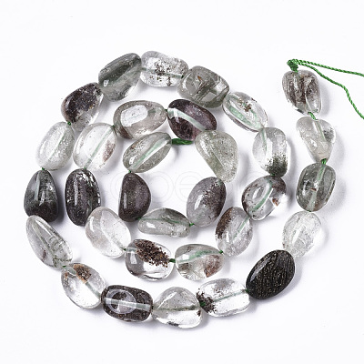 Natural Green Lodolite Quartz/Garden Quartz/Green Phantom Quartz Beads Strands G-N0326-027-1