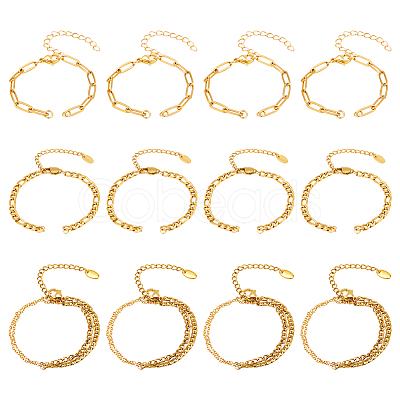 Nbeads 12Pcs 3 Style 304 Stainless Steel  Chain Bracelet Making MAK-NB0001-18-1