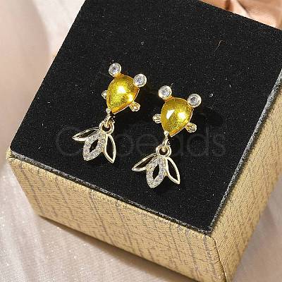 Brass Micro Pave Cubic Zirconia Fish Dangle Stud Earrings EJEW-K320-01G-21-1