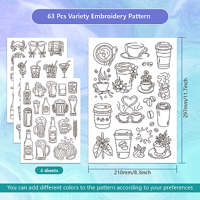 4 Sheets 11.6x8.2 Inch Stick and Stitch Embroidery Patterns DIY-WH0455-066-1