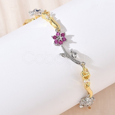 Brass Micro Pave Cubic Zirconia Link Chain Bracelets for Women BJEW-C156-04B-03GP-1