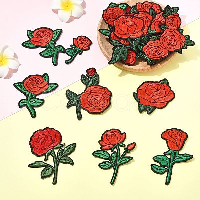 22Pcs Rose Flower Polyester Computerized Embroidery Cloth Iron on Sew on Patches PATC-CJZ0001-01-1
