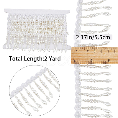 Polyester & Imitation Pearl Beaded Tassel Ribbon OCOR-XCP0002-82-1