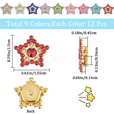 108Pcs 9 Colors Star Sew on Rhinestone OACR-GF0001-13-1