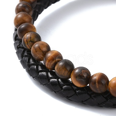 Natural Mixed Gemstone Beaded & Microfiber Leather Cord Double Layer Multi-strand Bracelet BJEW-G658-04P-1