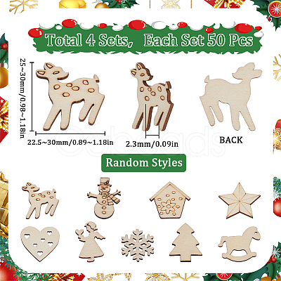 4 Sets Unfinished Wood Cutouts Ornaments WOOD-SC0001-91B-1