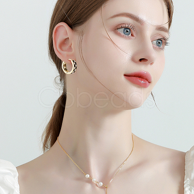 2 Pairs Tartan Pattern Enamel Chunky Hinged Hoop Earrings for Women EJEW-BBC0001-27B-1