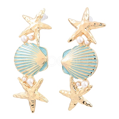 Alloy Enamel with Plastic Pearls Stud Earrings EJEW-Z172-05G-01-1